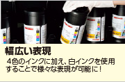 幅広い表現、6色のインクに加え、白インクを使用することで様々な表現が可能に!