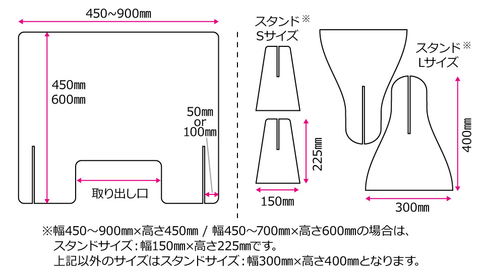 ポリスチレンパーテーション 受付・デスク型 サイズ