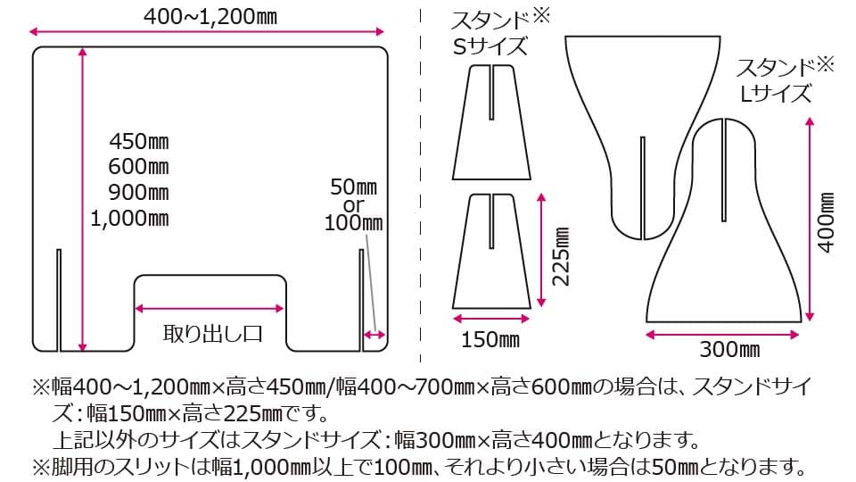 アクリルパーテーション（アクリル板）サイズ