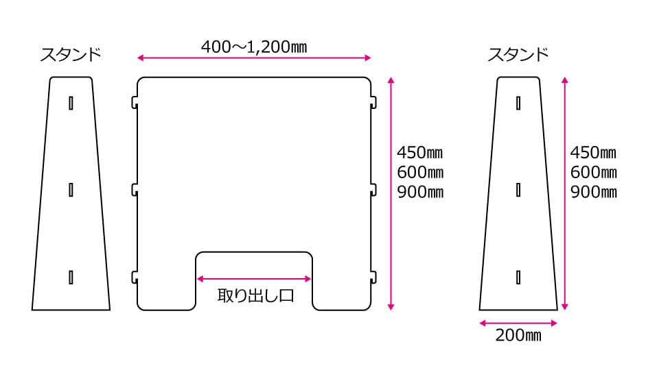 透明PET　受付・デスク型　サイズ